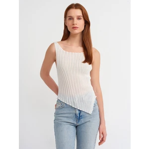 10560 Kayık Yaka Fitilli Transparan Triko Bluz-Ekru