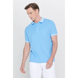 AC&Co / Altınyıldız Classics Erkek Çekmeyen Pamuklu Kumaş Regular Fit Rahat Kesim Mavi Kıvrılmaz Polo Yaka Cepli Tişört