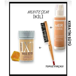 Hair Wax Stick 75 gr - Saç Sabitleyici Berberstıckwax Topuz Fırçası+Keratin Sütü
