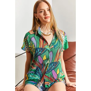 Multi Desenli Yarasa Kol Viskon Gömlek