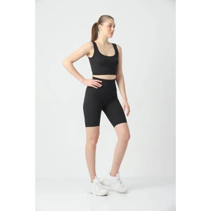 Siyah Toparlayıcı Spor Fitilli Crop - Biker Tayt Takım
