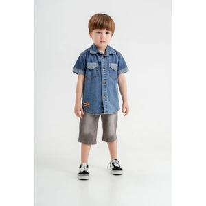 Hola Kids Ikili Takım Yumuşak Kot Gömlek ve Kot Kapri Erkek Çocuk HLK5060164