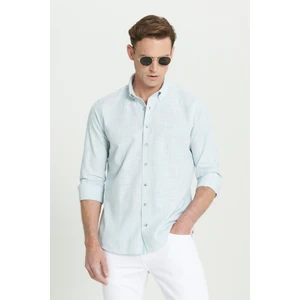 Altınyıldız Classics Slim Fit Dar Kesim Düğmeli Yaka Keten Görünümlü  Pamuk Flamlı Gömlek