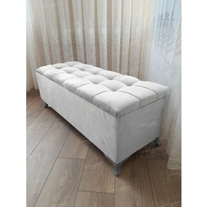 Yeni Model Lüks Çizgi Kapitoneli Sandıklı Puf Bench (60*45) Gümüşayak