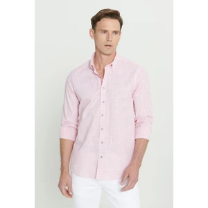 Altınyıldız Classics Slim Fit Dar Kesim Düğmeli Yaka Keten Görünümlü  Pamuk Flamlı Gömlek
