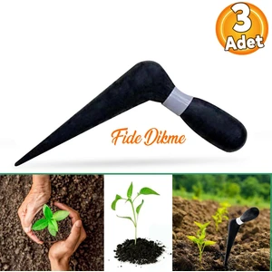Fide Dikme Aparatı Aleti Fide Dikici ve Sökücü Siyah Plastik 18 cm (3 Adet)