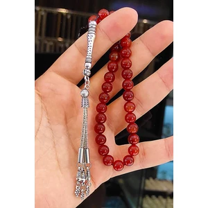 Sertifikalı Kırmızı Akik Doğal Taş Tesbih 8mm