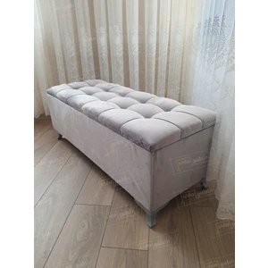 Yeni Model Lüks Çizgi Kapitoneli Sandıklı Puf Bench (110*45) Gümüş Ayak