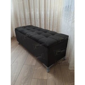 Yeni Model Lüks Çizgi Kapitoneli Sandıklı Puf Bench (110*45) Gümüş Ayak