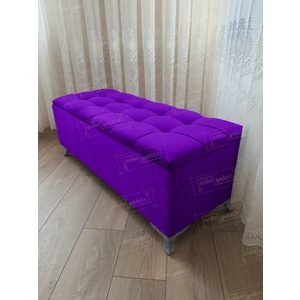 Yeni Model Lüks Çizgi Kapitoneli Sandıklı Puf Bench (110*45) Gümüş Ayak