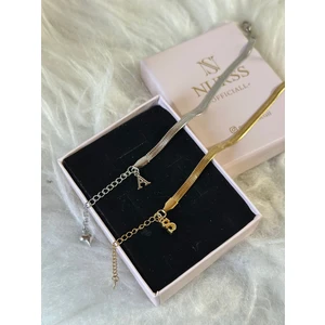 Harf Detaylı Çelik Italyan Zinciri Cift Bilekliği