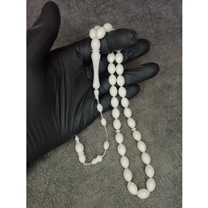 Mos Tesbih Sistemli Beyaz Toz Kehribar Tesbih