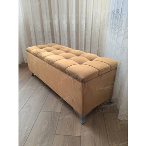 Yeni Model Lüks Çizgi Kapitoneli Sandıklı Puf Bench (110*45) Gümüş Ayak