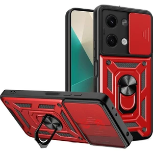 Xiaomi Poco X6 Kılıf Sürgülü Kamera Korumalı Yüzüklü Zırhlı Telefon Kılıfı