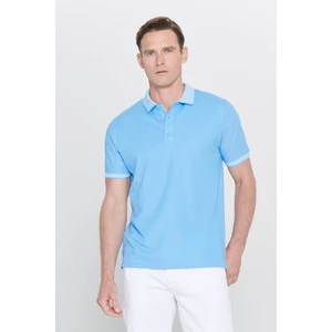 AC&Co / Altınyıldız Classics Erkek Çekmeyen Pamuklu Kumaş Slim Fit Dar Kesim Mavi Kıvrılmaz Polo Yaka Tişört