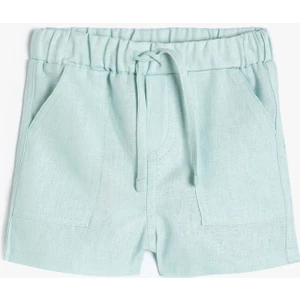 Keten Şort Beli Bağlamalı Cepli