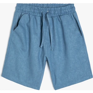 Keten Şort Beli Bağlamalı Cepli