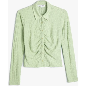 Drapeli Dokulu Gömlek Slim Fit Uzun Kollu
