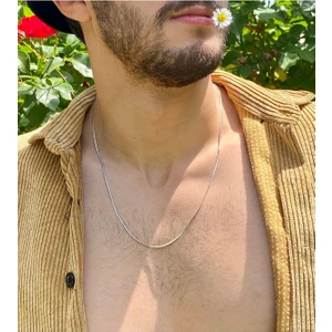Erkek Ince Italyan Zincir Gümüş Gri Çelik Kolye