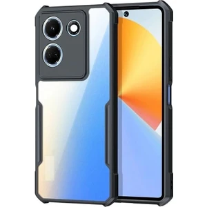 Tecno Camon 20 Kılıf Roll Arkası Şeffaf Plastik Kenar Silikon Airbagli Siyah