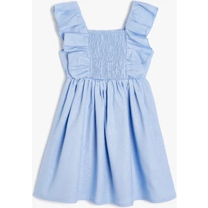 Keten Fırfırlı Elbise Kız Çocuklar İçin Günlük ve Ofis Kullanımına Uygun