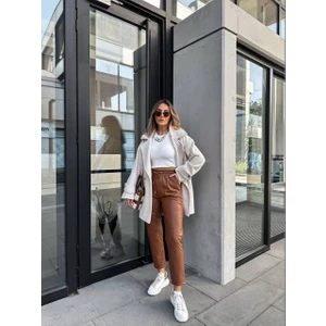 Ded Collection Kadın Suni Deri Jogger Şardonlu Pantolon