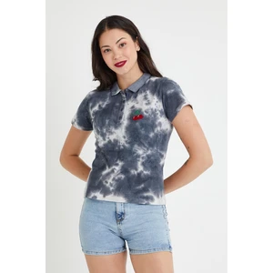 Polo State Kadın Batik Yıkamalı T-Shirt  Siyah