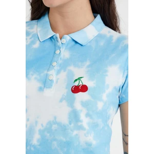 Polo State Kadın Batik Yıkamalı T-Shirt  Mavi