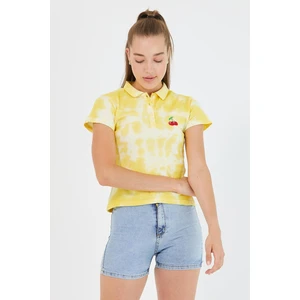 Polo State Kadın Batik Yıkamalı T-Shirt  Sarı