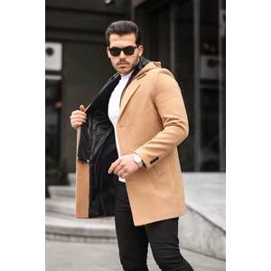 Mero Life Erkek Vizyon Yün Karışımlı Kaşe Kapüşonlu Önü Fermuarlı ve Düğmeli Uzun Kaban