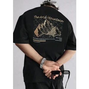 Amor Man Büyük Beden Özel Tasarım Mountain Sırt Baskılı  Pamuk Oversize Battal Erkek T-Shırt