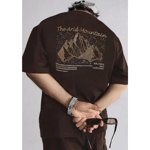 Amor Man Büyük Beden Özel Tasarım Mountain Sırt Baskılı  Pamuk Oversize Erkek Battal T-Shırt