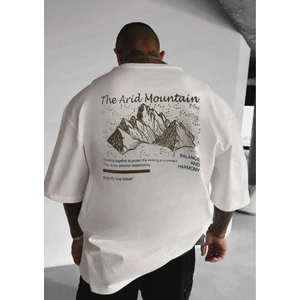 Amor Man Büyük Beden Özel Tasarım Mountain Sırt Baskılı  Pamuk Oversize Battal Erkek T-Shırt