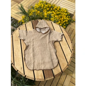 SUNOFBABY Müslin Çoban Dikişli Kapşonlu Bebek Panço / Bornoz - %100 Pamuk 4 Katlı