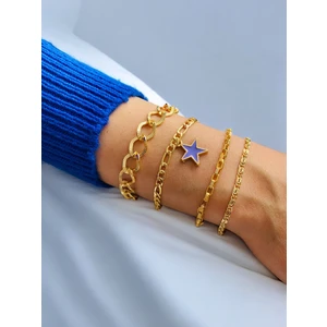 Altın Kaplama 4'lü Kombin Bileklik Seti Gold Renk Zincir Bilezik Künye