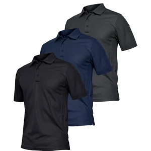 Ghassy Co. Erkek 3'lü Set Taktik Polo Yaka Gömlek Hızlı Kuruma Nem Emici Pique Jersey Golf T-Shir