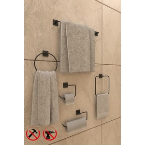 Alper Banyo Jasmin Yapışkanlı Siyah Kare 5'li Banyo Aksesuar Seti - Uzun Havluluk, Kare Havluluk, Yuvarlak Havluluk, Kağıtlık, Solo Havluluk