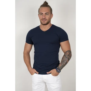 Lacivert V Yakalı Likralı Dar Kesim Erkek Tshirt 1801165