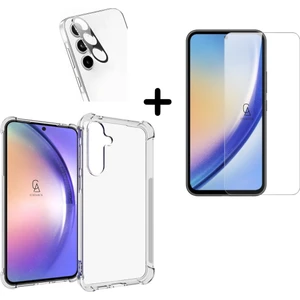 Samsung Galaxy A55 5g Uyumlu Kılıf Şeffaf Temperli Kırılmaz Cam Ekran ve Kamera Lens Koruyucu Seti