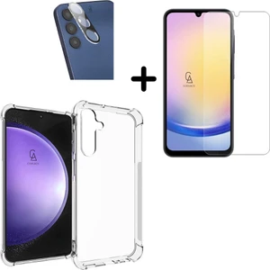 Samsung Galaxy A25 Uyumlu Kılıf Şeffaf Temperli Kırılmaz Cam Ekran ve Kamera Lens Koruyucu Seti