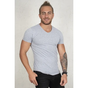 Gri V Yakalı Likralı Dar Kesim Erkek Tshirt 1801165