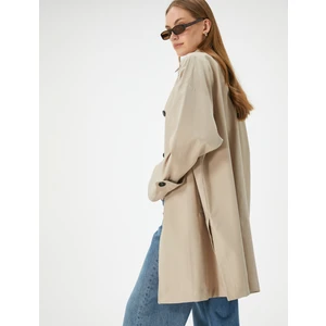 Kruvaze Oversize Trençkot Düğmeli Cep Detaylı