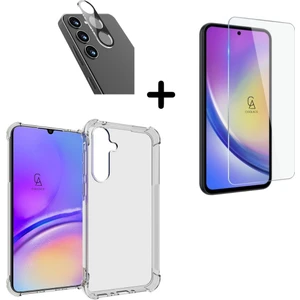 Samsung Galaxy A35 5g Uyumlu Kılıf Şeffaf Temperli Kırılmaz Cam Ekran ve Kamera Lens Koruyucu Seti