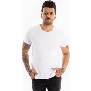 DeepSEA Beyaz Erkek/Unisex Slim Fit Dar Kesim Bisiklet Yaka Pamuklu Likralı Basic Tişört 1801131
