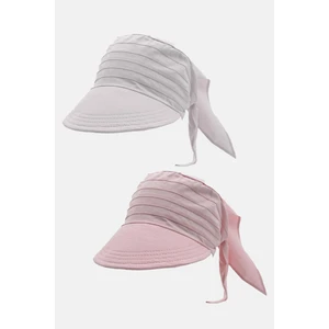 Kadın Bağlamalı Siperli Eşarp Bandana Plaj Şapkası 2li Paket Pembe/beyaz