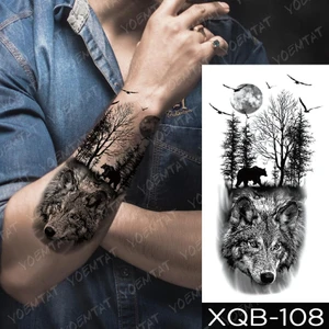 Gerçekci Geçici Dövme Tattoo Kurt Orman Ayı Dolunay Dövme Sahte Etiket Kadın Erkek Kol Bacak