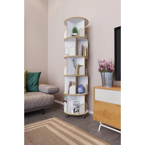 Zeo Wood Design 360° Dekoratif Döner Kitaplık- 5 Katlı/20 Raflı - Beyaz