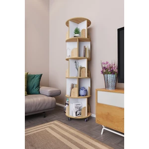 Zeo Wood Design 360° Dekoratif Döner Kitaplık- 5 Katlı/20 Raflı - Safir Meşe-Beyaz
