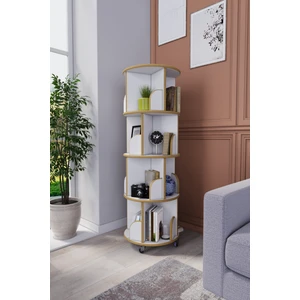 Zeo Wood Design 360° Dekoratif Döner Kitaplık - Beyaz - 133x45 Cm