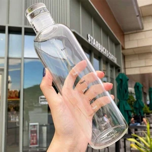 2407 Cam Su Şişesi - Su Içme Saatli Matara Suluk - Şeffaf 750 ml